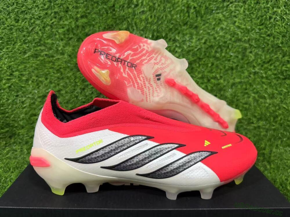 Men's Adidas Predator 26 Elite Laceless FG Firm Ground Low-Tops Football Boots - Red/Electric Orange/White