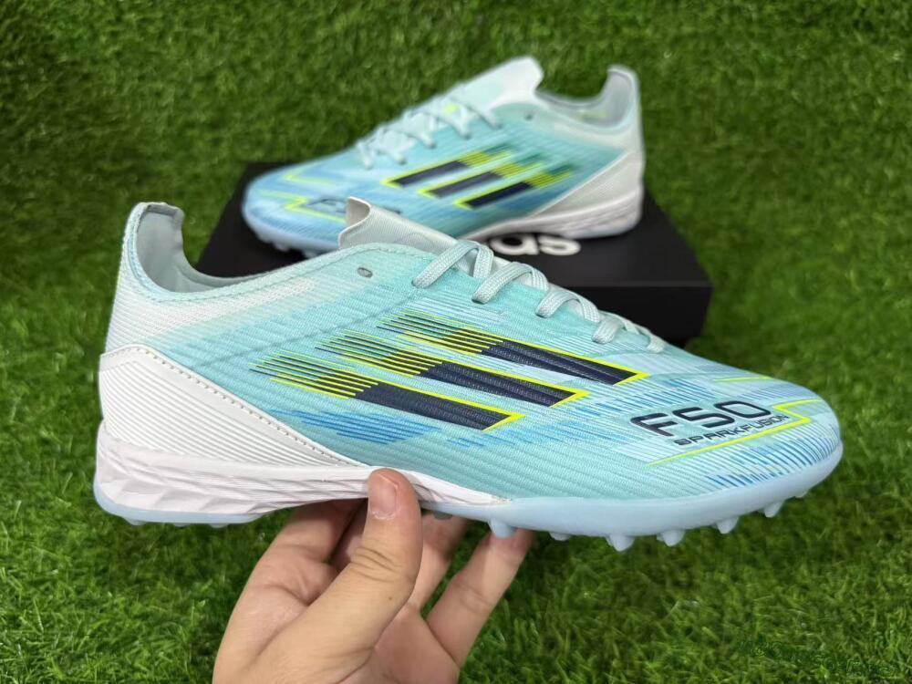 Men's Adidas F50 Elite TF Artificial Turf Low-Tops Football Shoes - Blue/Neon Yellow/Sky Blue