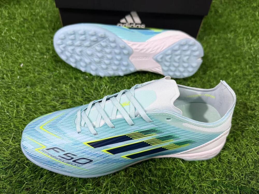 Men's Adidas F50 Elite TF Artificial Turf Low-Tops Football Shoes - Blue/Neon Yellow/Sky Blue