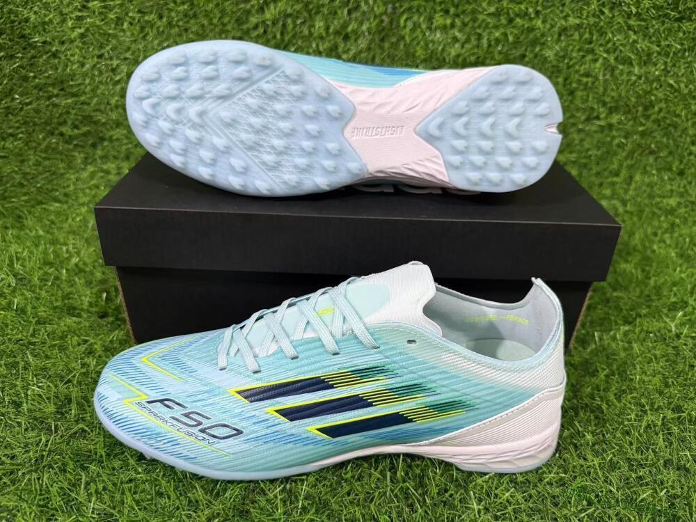 Men's Adidas F50 Elite TF Artificial Turf Low-Tops Football Shoes - Blue/Neon Yellow/Sky Blue