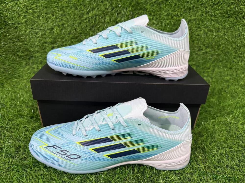 Men's Adidas F50 Elite TF Artificial Turf Low-Tops Football Shoes - Blue/Neon Yellow/Sky Blue