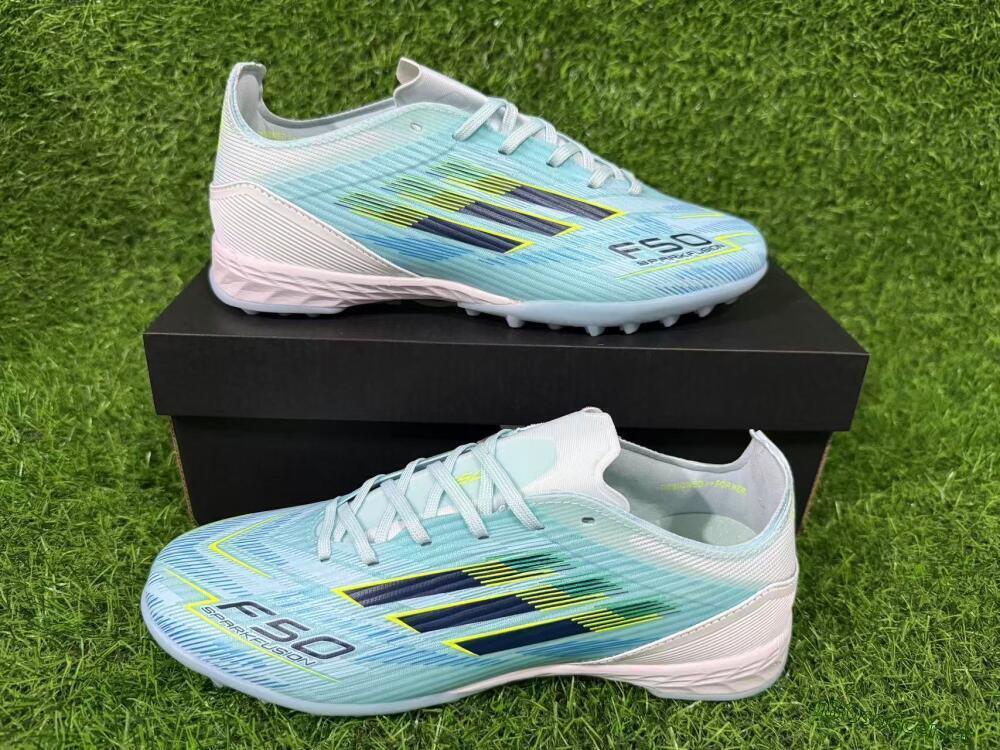Men's Adidas F50 Elite TF Artificial Turf Low-Tops Football Shoes - Blue/Neon Yellow/Sky Blue