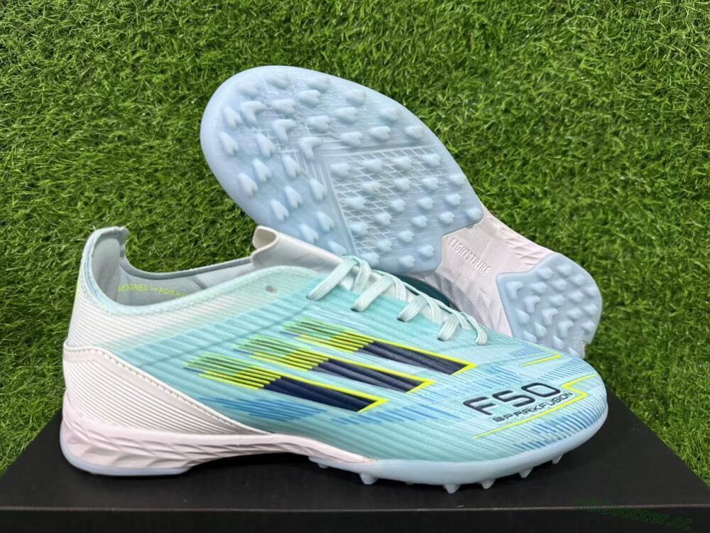 Men's Adidas F50 Elite TF Artificial Turf Low-Tops Football Shoes - Blue/Neon Yellow/Sky Blue