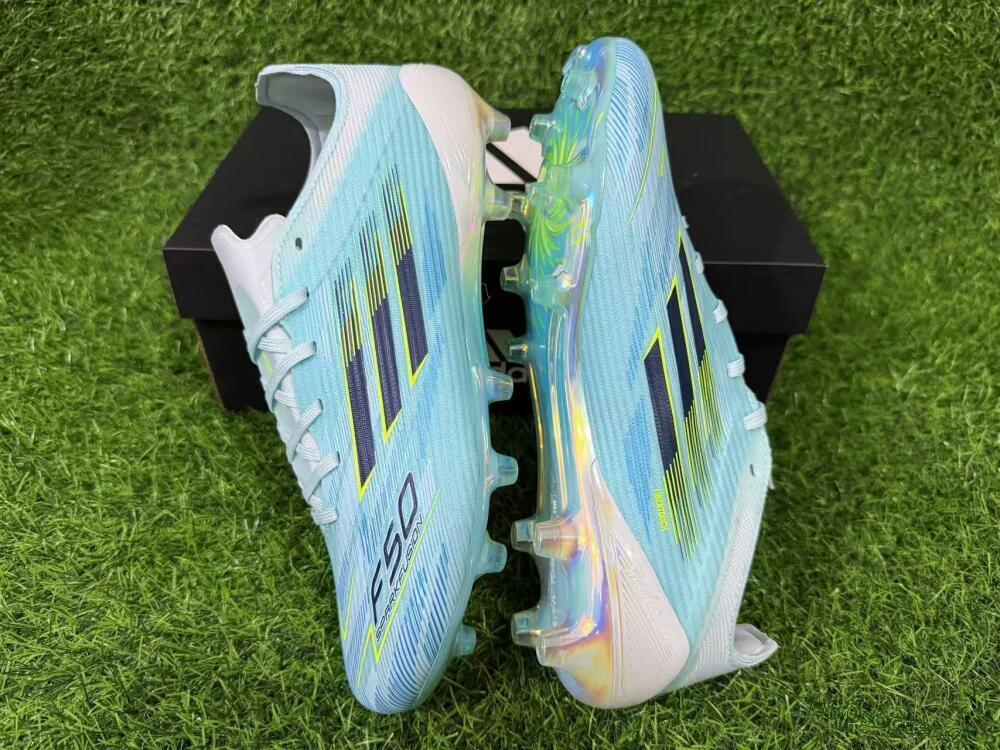 Men's Adidas F50 Elite FG Firm Ground Low-Tops Football Boots - Aqua/Neon Yellow/White