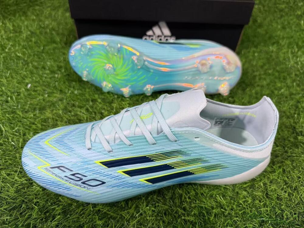 Men's Adidas F50 Elite FG Firm Ground Low-Tops Football Boots - Aqua/Neon Yellow/White
