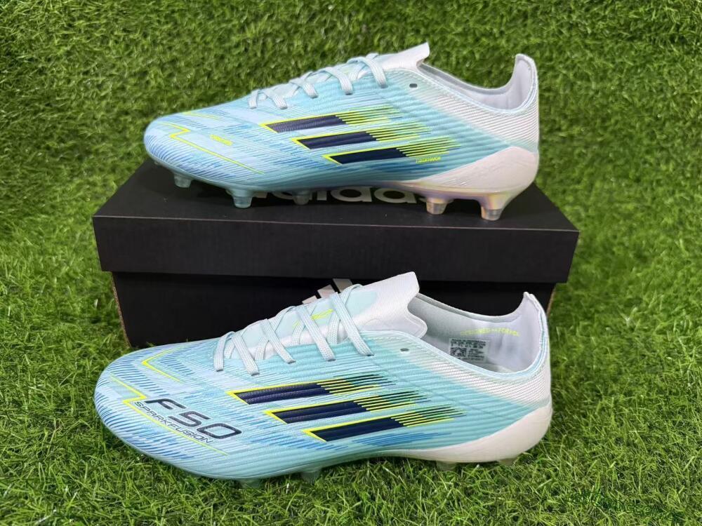 Men's Adidas F50 Elite FG Firm Ground Low-Tops Football Boots - Aqua/Neon Yellow/White