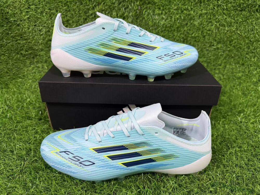 Men's Adidas F50 Elite FG Firm Ground Low-Tops Football Boots - Aqua/Neon Yellow/White