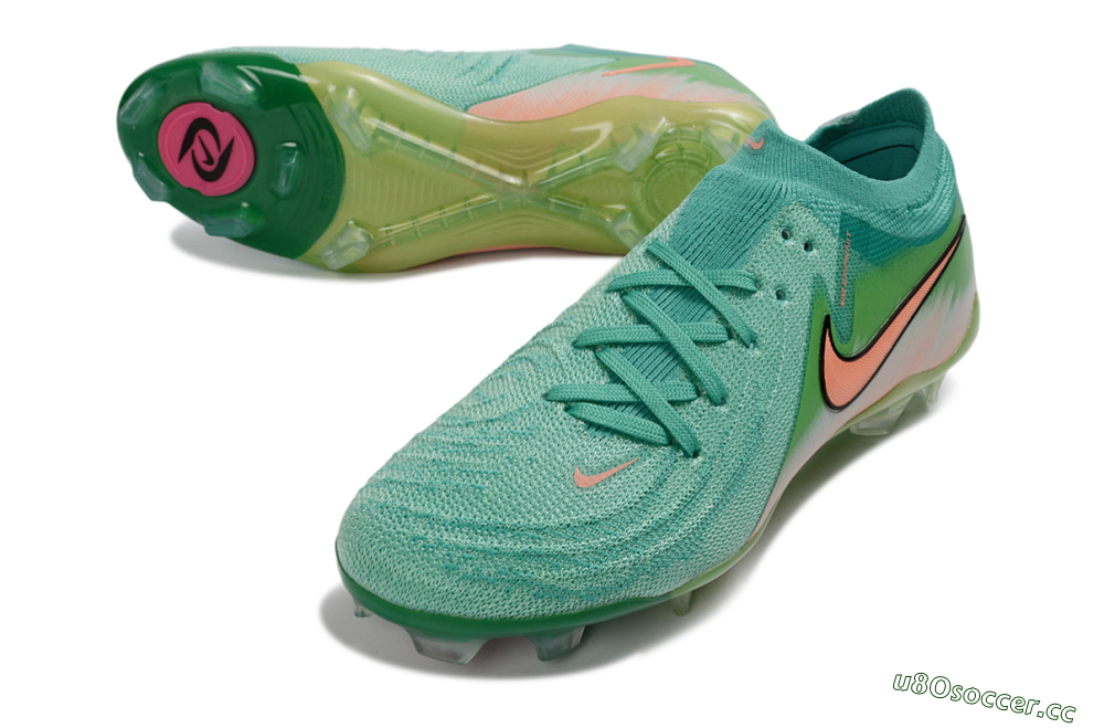 Men's Nike Phantom GX 2 Elite FG Firm Ground Low-Tops Football Boots - Green/Aqua Splash/Coral Peach 3