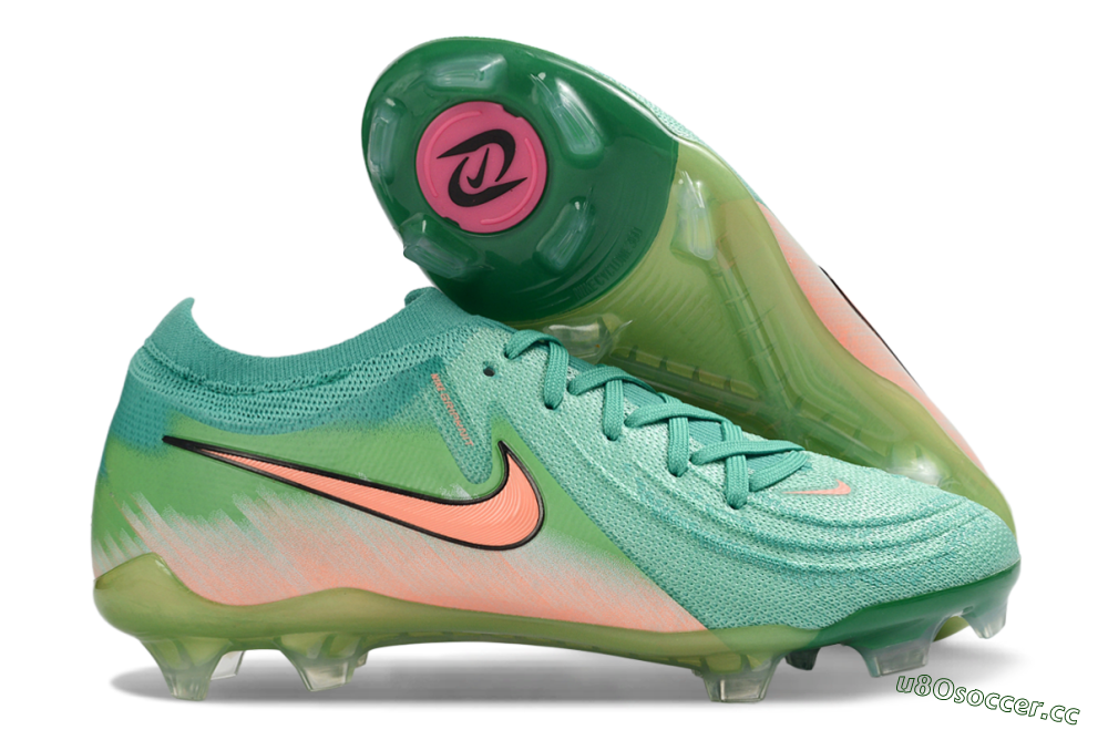 Men's Nike Phantom GX 2 Elite FG Firm Ground Low-Tops Football Boots - Green/Aqua Splash/Coral Peach 2