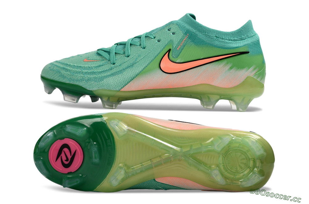 Men's Nike Phantom GX 2 Elite FG Firm Ground Low-Tops Football Boots - Green/Aqua Splash/Coral Peach 1