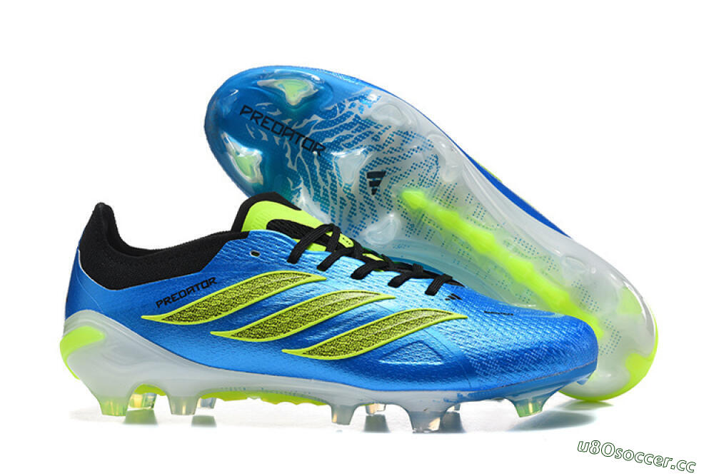 Men's Adidas Predator 26 Elite FG Firm Ground Low-Tops Football Boots - Blue/Neon Green/Black 2
