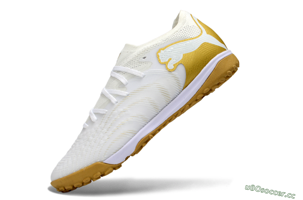 Men's Puma Future 8 Ultimate TF Artificial Turf Low-Tops Football Shoes - White/Gold/Special White 5