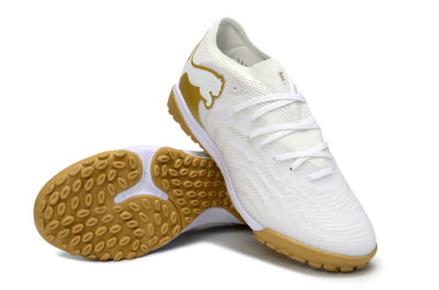 Men's Puma Future 8 Ultimate TF Artificial Turf Low-Tops Football Shoes - White/Gold/Special White