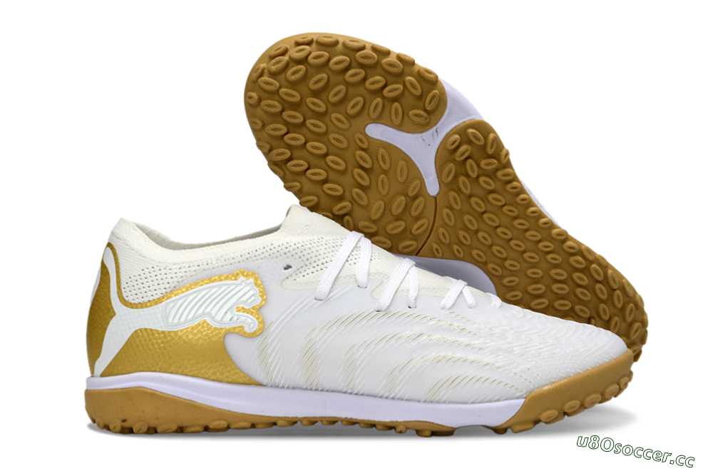Men's Puma Future 8 Ultimate TF Artificial Turf Low-Tops Football Shoes - White/Gold/Special White 2