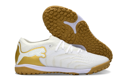 Men's Puma Future 8 Ultimate TF Artificial Turf Low-Tops Football Shoes - White/Gold/Special White