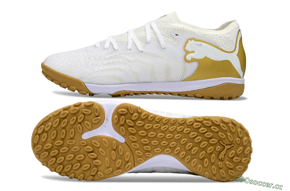 Men's Puma Future 8 Ultimate TF Artificial Turf Low-Tops Football Shoes - White/Gold/Special White 1
