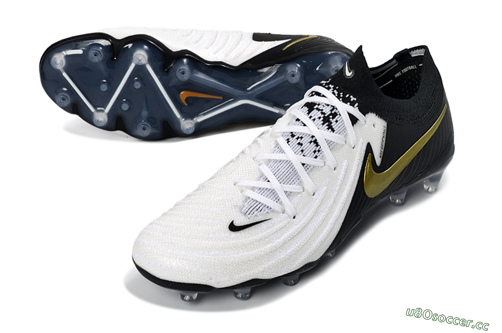 Men's Nike Phantom GX 2 Elite AG Artificial Grass Low-Tops Football Boots - Black/White/Gold 3