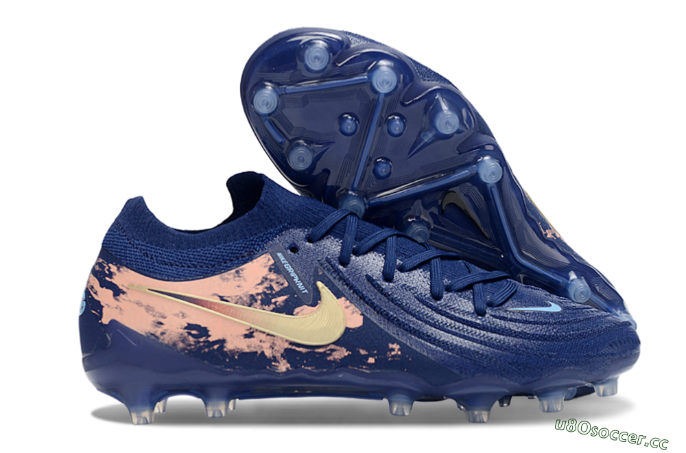 Men's Nike Phantom GX 2 Elite AG Artificial Grass Low-Tops Football Boots - Navy/Rose Gold/Light Blue 2