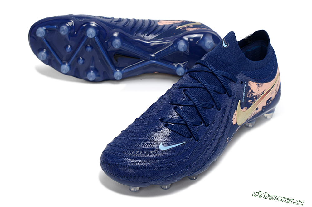 Men's Nike Phantom GX 2 Elite AG Artificial Grass Low-Tops Football Boots - Navy/Rose Gold/Light Blue 3