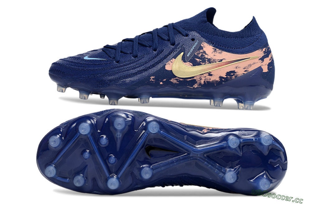 Men's Nike Phantom GX 2 Elite AG Artificial Grass Low-Tops Football Boots - Navy/Rose Gold/Light Blue 1
