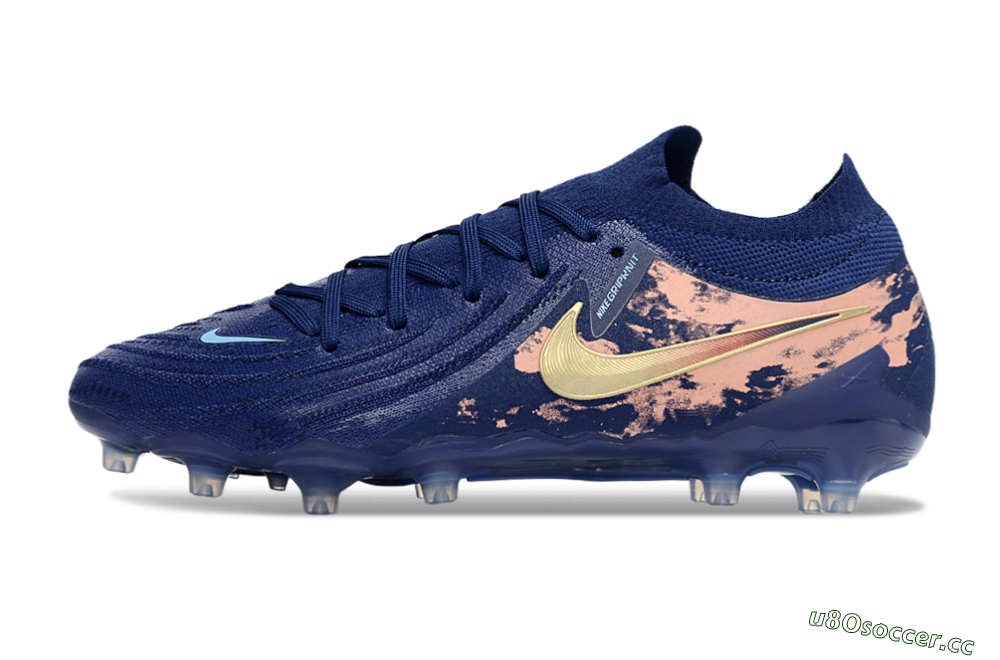 Men's Nike Phantom GX 2 Elite AG Artificial Grass Low-Tops Football Boots - Navy/Rose Gold/Light Blue 0