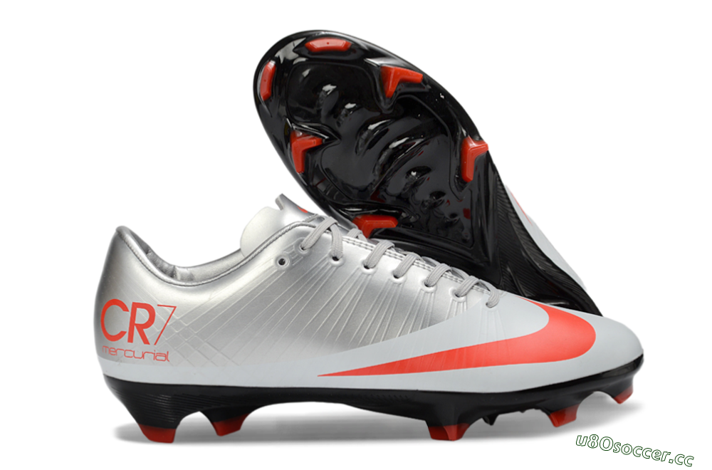 Men's CR7 x Nike Air Zoom Mercurial Vapor 16 Elite FG Firm Ground Low-Tops Football Boots - Silver/Electric Orange/Jet Black 2