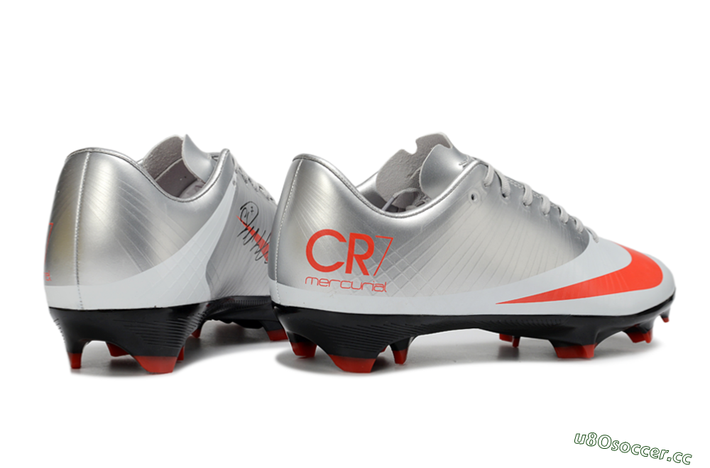 Men's CR7 x Nike Air Zoom Mercurial Vapor 16 Elite FG Firm Ground Low-Tops Football Boots - Silver/Electric Orange/Jet Black 6