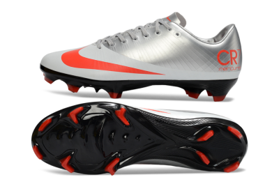 Men's CR7 x Nike Air Zoom Mercurial Vapor 16 Elite FG Firm Ground Low-Tops Football Boots - Silver/Electric Orange/Jet Black