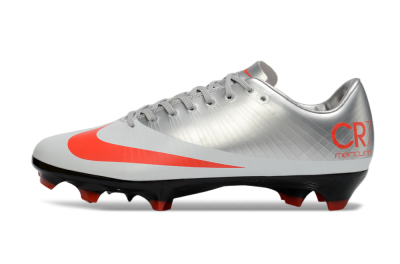 Men's CR7 x Nike Air Zoom Mercurial Vapor 16 Elite FG Firm Ground Low-Tops Football Boots - Silver/Electric Orange/Jet Black