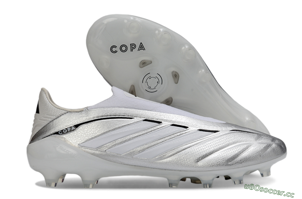 Men's Adidas Copa Pure 4 Elite Laceless FG Firm Ground Low-Tops Football Boots - Silver/Metallic Grey/White 2