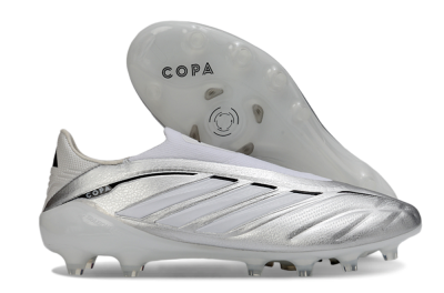 Men's Adidas Copa Pure 4 Elite Laceless FG Firm Ground Low-Tops Football Boots - Silver/Metallic Grey/White