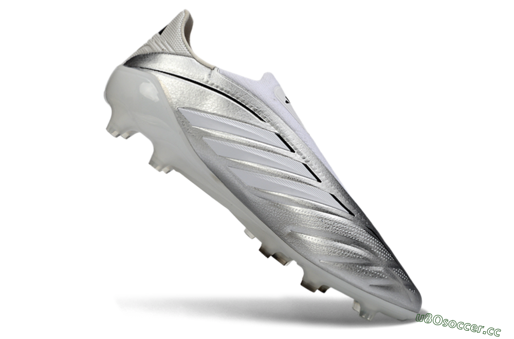 Men's Adidas Copa Pure 4 Elite Laceless FG Firm Ground Low-Tops Football Boots - Silver/Metallic Grey/White 4