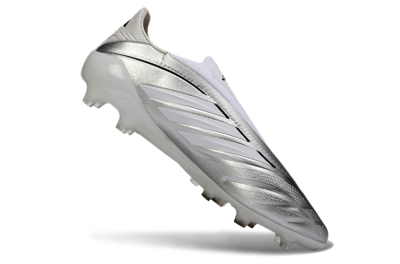 Men's Adidas Copa Pure 4 Elite Laceless FG Firm Ground Low-Tops Football Boots - Silver/Metallic Grey/White
