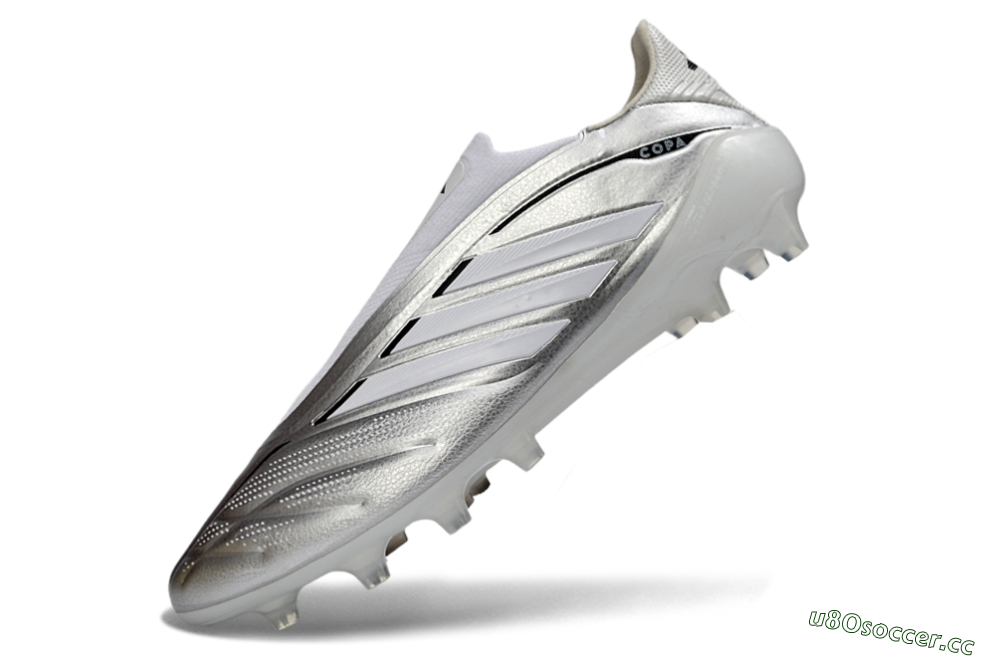 Men's Adidas Copa Pure 4 Elite Laceless FG Firm Ground Low-Tops Football Boots - Silver/Metallic Grey/White 5