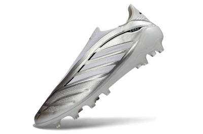 Men's Adidas Copa Pure 4 Elite Laceless FG Firm Ground Low-Tops Football Boots - Silver/Metallic Grey/White