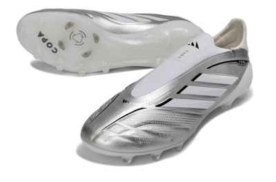 Men's Adidas Copa Pure 4 Elite Laceless FG Firm Ground Low-Tops Football Boots - Silver/Metallic Grey/White