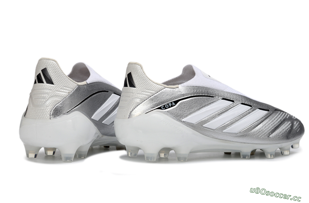 Men's Adidas Copa Pure 4 Elite Laceless FG Firm Ground Low-Tops Football Boots - Silver/Metallic Grey/White 6