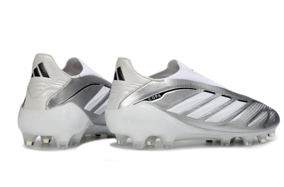Men's Adidas Copa Pure 4 Elite Laceless FG Firm Ground Low-Tops Football Boots - Silver/Metallic Grey/White