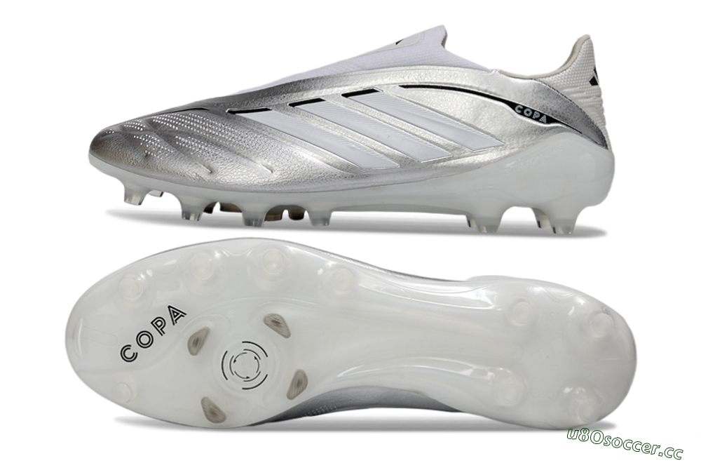 Men's Adidas Copa Pure 4 Elite Laceless FG Firm Ground Low-Tops Football Boots - Silver/Metallic Grey/White 1