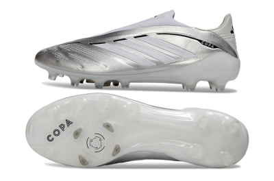 Men's Adidas Copa Pure 4 Elite Laceless FG Firm Ground Low-Tops Football Boots - Silver/Metallic Grey/White
