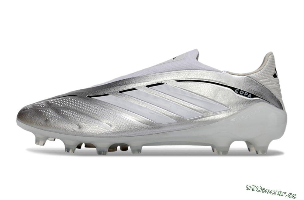 Men's Adidas Copa Pure 4 Elite Laceless FG Firm Ground Low-Tops Football Boots - Silver/Metallic Grey/White 0