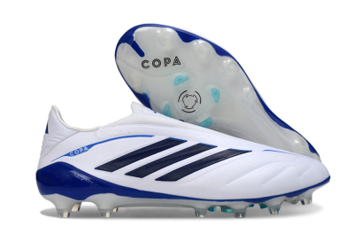 Men's Adidas Copa Pure 4 Elite Laceless FG Firm Ground Low-Tops Football Boots - White/Navy Blue/Light Blue