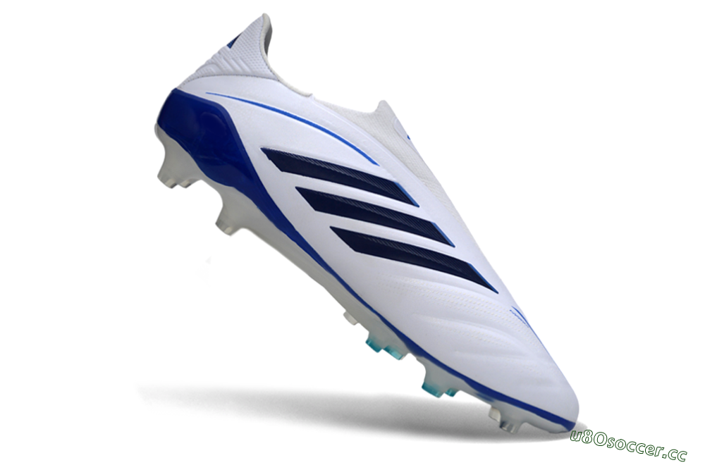 Men's Adidas Copa Pure 4 Elite Laceless FG Firm Ground Low-Tops Football Boots - White/Navy Blue/Light Blue 4
