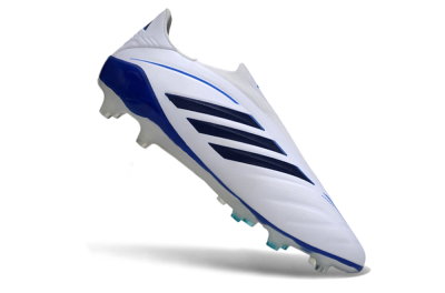 Men's Adidas Copa Pure 4 Elite Laceless FG Firm Ground Low-Tops Football Boots - White/Navy Blue/Light Blue
