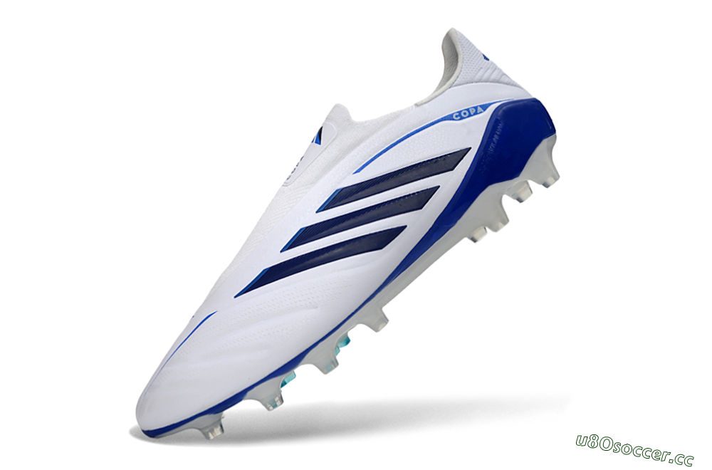 Men's Adidas Copa Pure 4 Elite Laceless FG Firm Ground Low-Tops Football Boots - White/Navy Blue/Light Blue 5