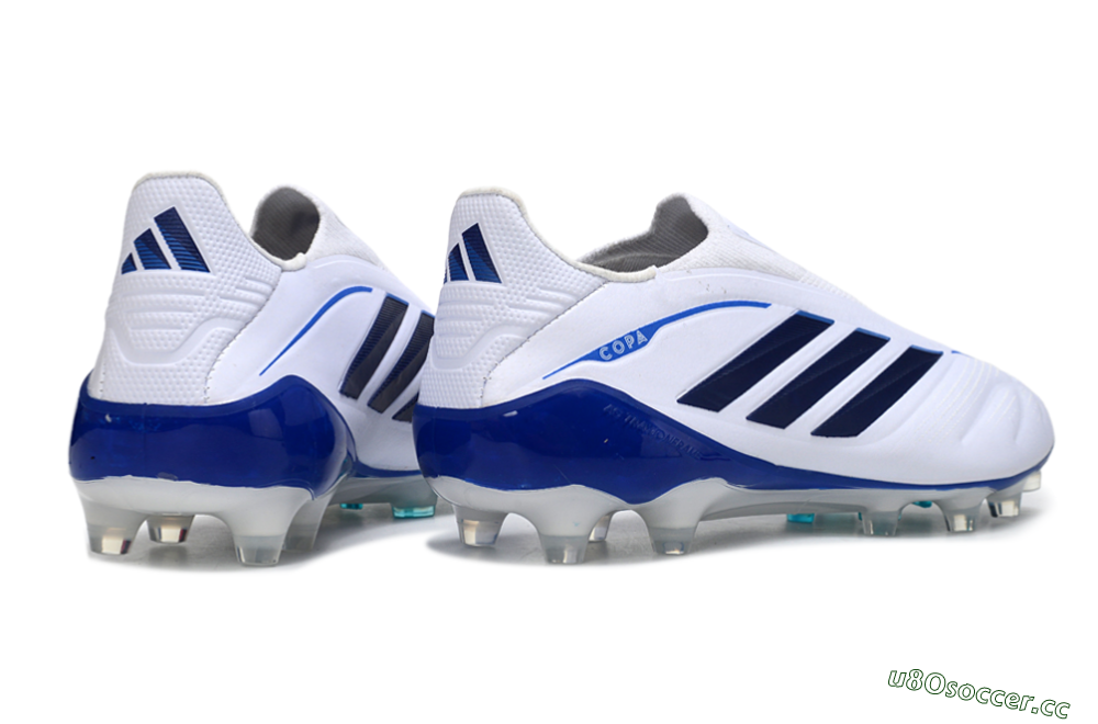 Men's Adidas Copa Pure 4 Elite Laceless FG Firm Ground Low-Tops Football Boots - White/Navy Blue/Light Blue 6