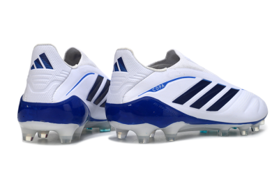 Men's Adidas Copa Pure 4 Elite Laceless FG Firm Ground Low-Tops Football Boots - White/Navy Blue/Light Blue