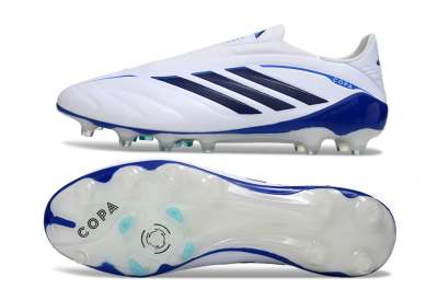 Men's Adidas Copa Pure 4 Elite Laceless FG Firm Ground Low-Tops Football Boots - White/Navy Blue/Light Blue