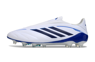 Men's Adidas Copa Pure 4 Elite Laceless FG Firm Ground Low-Tops Football Boots - White/Navy Blue/Light Blue