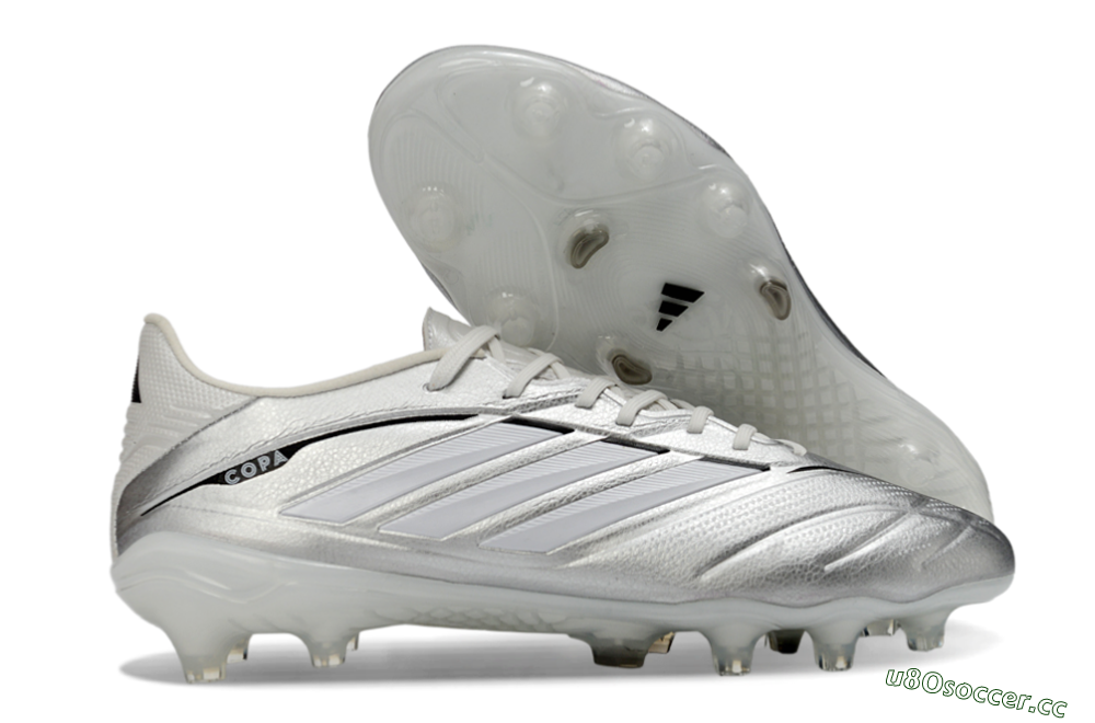 Men's Adidas Copa Pure 4 Elite FG Firm Ground Low-Tops Football Boots - Silver/Metallic Gray/White 2